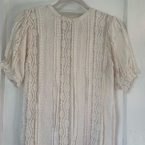 Cream Short-Sleeve Lace Blouse